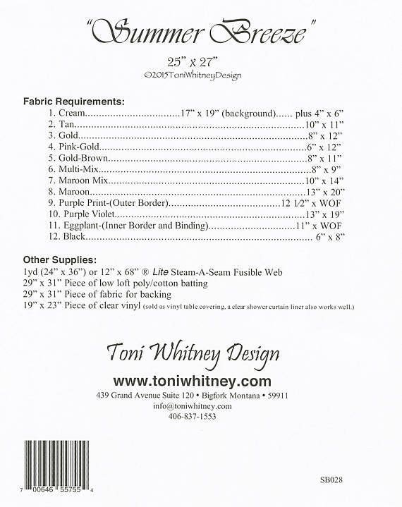 Summer Breeze Horse Art Quilt Pattern by Toni Whitney Design SB-028, Raw Edge Fusible Horse Applique Art Quilt Pattern