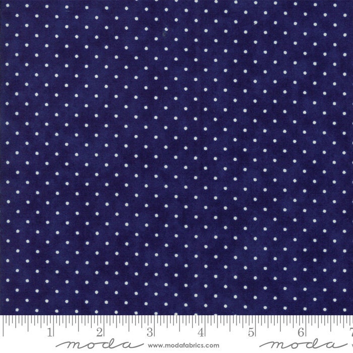Moda Essential Dots Liberty Blue Fabric 8654 39 - 30" REMNANT CUT, Blue Cotton Quilting Fabric, Blue with white Dots Blender Fabric
