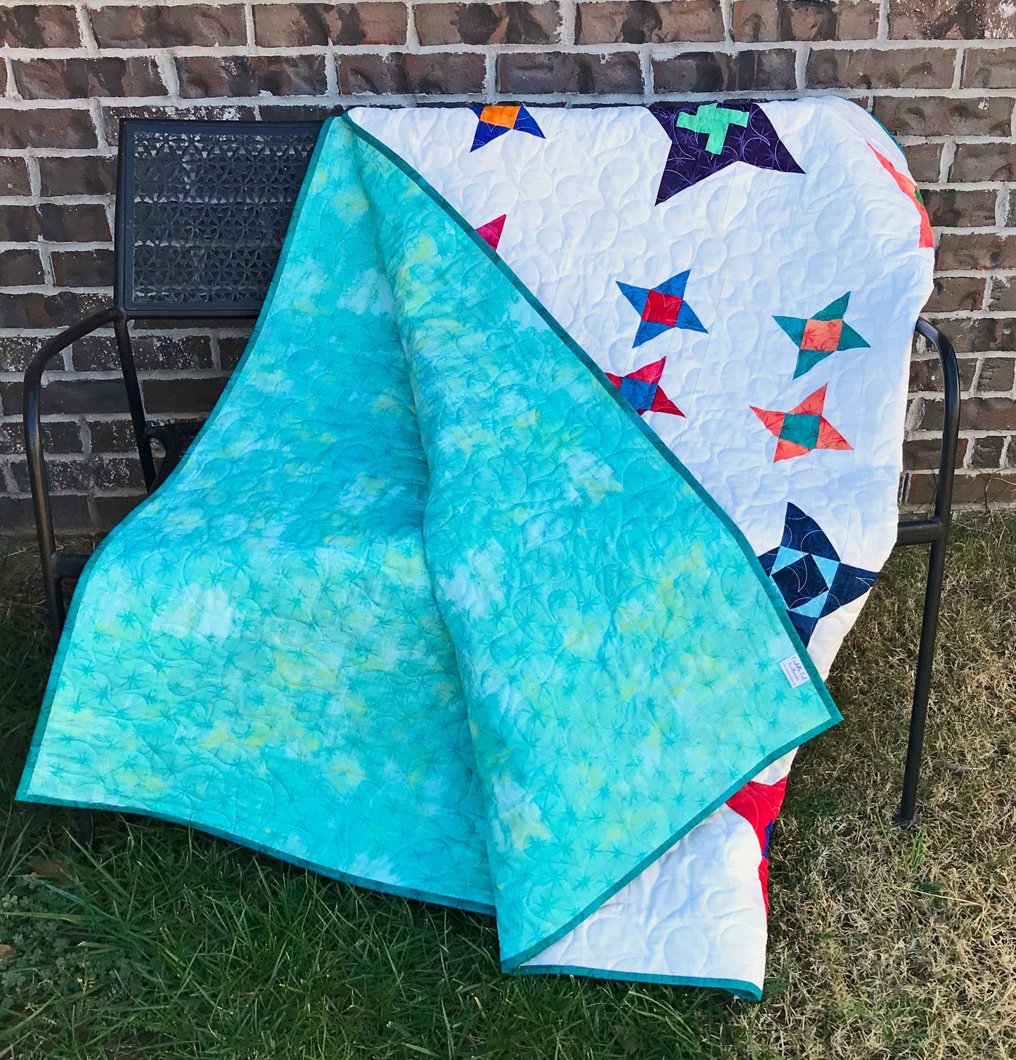 Modern Star Sampler Handmade Quilt, Star Themed Modern Throw Quilt, Quilt for Sale 59" X 71"