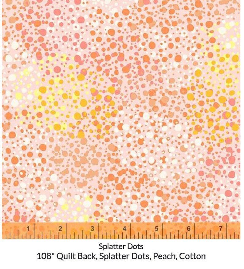 108" Peach Splatter Dots Wide Quilt Backing Fabric - 3.5 Yard Cut - Windham 53193W-1, Peach & Light Pink Dots Wide Quilt Backing Fabric