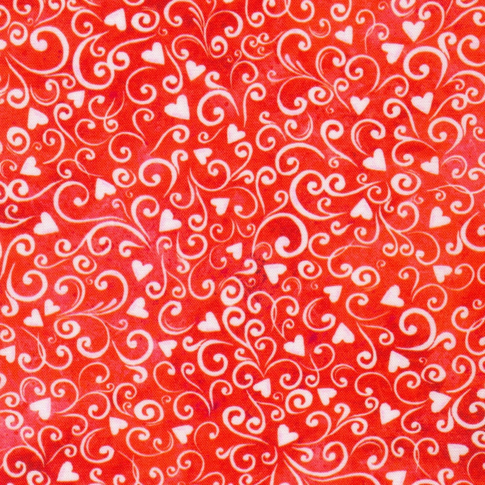 Lovely Day Swirls Love Fabric - 24" REMNANT CUT - Robert Kaufman Fabrics AHVD22255-461, Red and White Valentine's Day Hearts Fabric