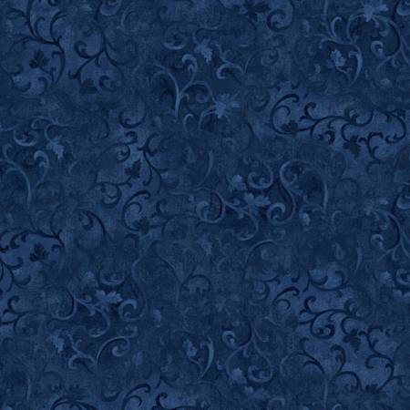 True Navy Scroll Fabric - 31" REMNANT CUT - Wilmington Prints Essential Basics 89025-494, Dark Blue Blender Fabric, Navy Blue Blender Fabric