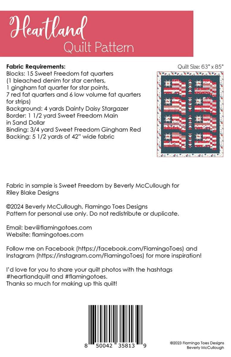 Heartland Quilt Pattern - Flamingo Toes FT-8221HL, Patriotic Quilt Pattern - American Flag Quilt Pattern - Americana Quilt Pattern