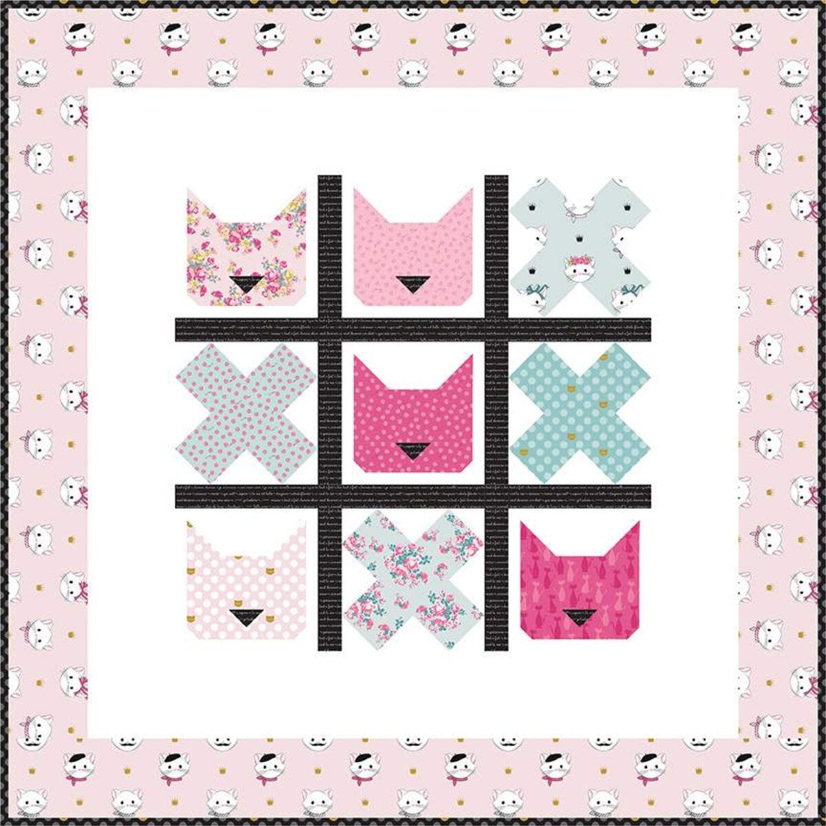 Tic Tac Cat Quilt Pattern - Melissa Mortenson PDC4731, Cat Quilt Pattern - Cat Lover Quilt Pattern, Cat Throw or Wall Quilt Pattern