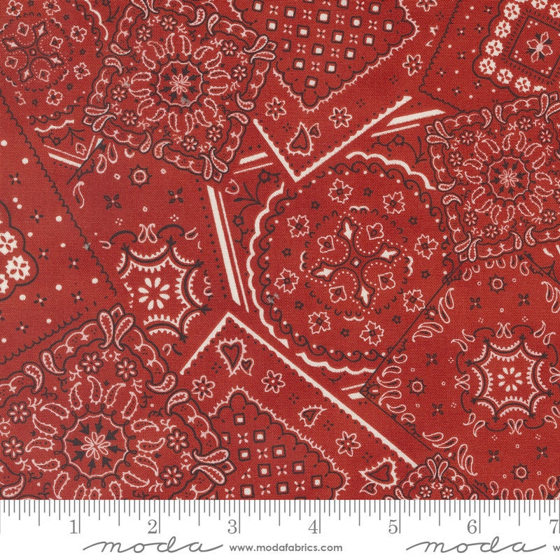 Saddle Ranch Red Western Bandana Fabric - Moda 33794-20, Cowboy Themed Fabric, Western Bandana Fabric By the Yard