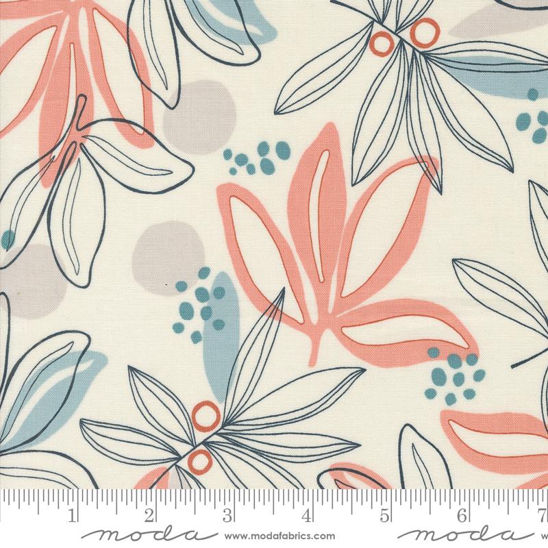 Melrose Palm Angel Geometric Floral Fabric - Moda 33780-11, Modern Teal Pink and Cream Floral Fabric By the Yard