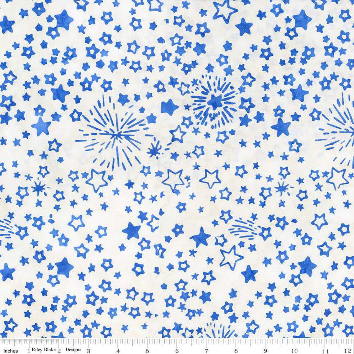 Let Freedom Reign Blueprint Fireworks Batik Fabric - Riley Blake Designs BT23197-293, Blue and White Fireworks Batik Fabric By the Yard
