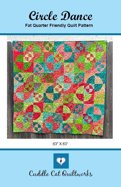 Circle Dance Quilt Pattern PDF Version, Cuddle Cat Quiltworks CCQ090, Fat Quarter Friendly Drunkard's Path Quilt Pattern