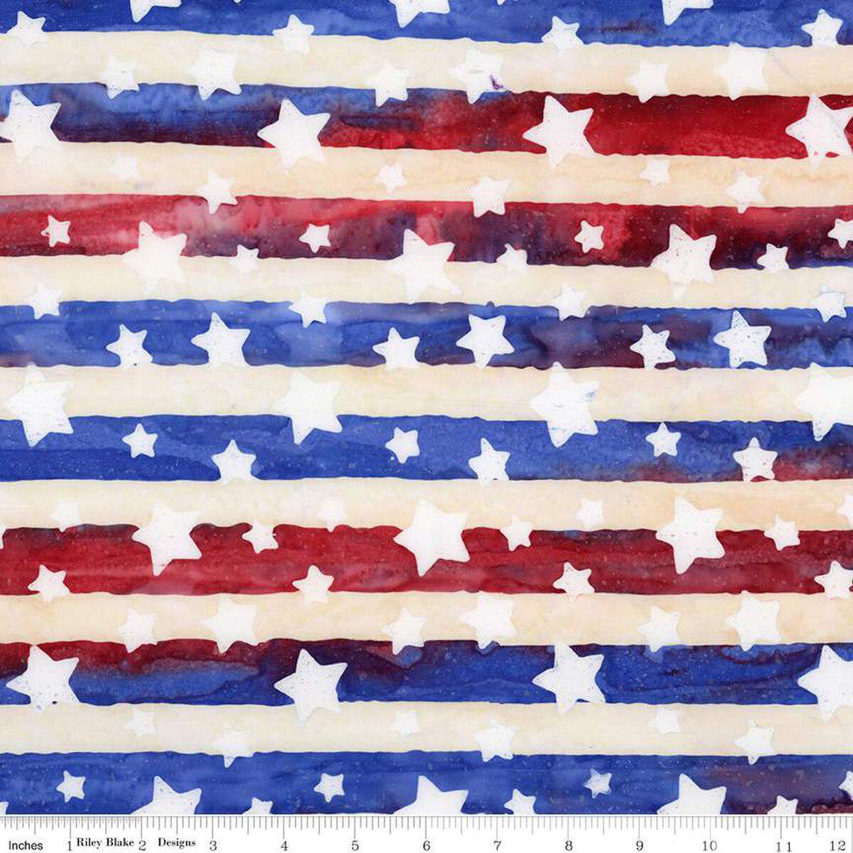 Let Freedom Reign Patriotic Striped Batik Fabric - 27" REMNANT CUT - Riley Blake Designs BT23191-223, Red White Blue Patriotic Batik Fabric