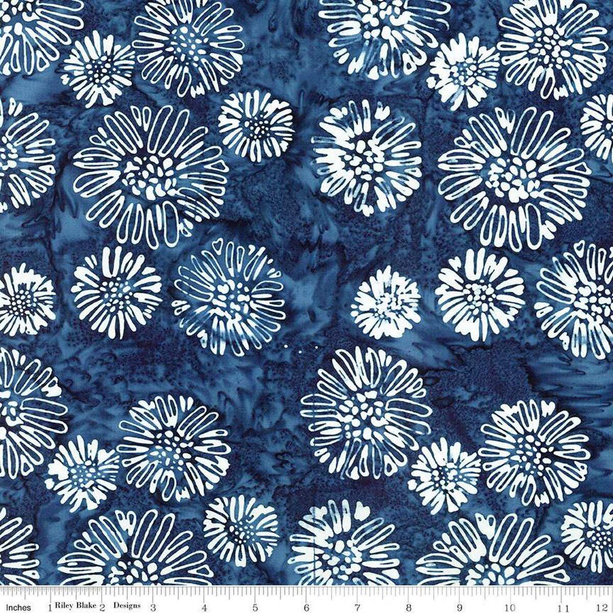 Let Freedom Reign Moody Blues Fireworks Batik Fabric - Riley Blake Designs BT23194-309, Blue and White Fireworks Batik Fabric By the Yard