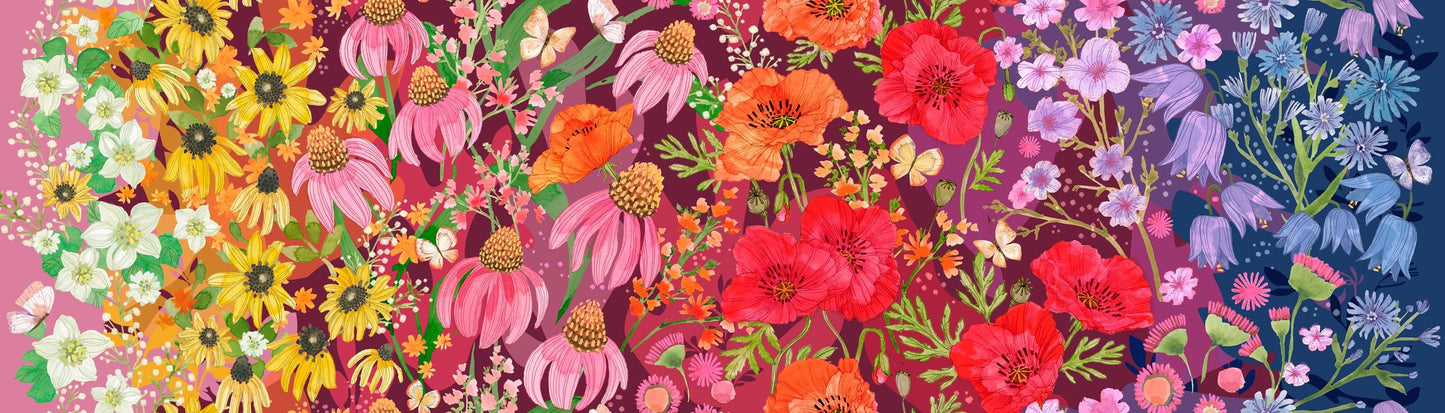 Superbloom Wildflowers Ombre Jewel Fabric - Robin Pickens for Moda #48780-12, Large Scale Floral Gradient Fabric By the Yard