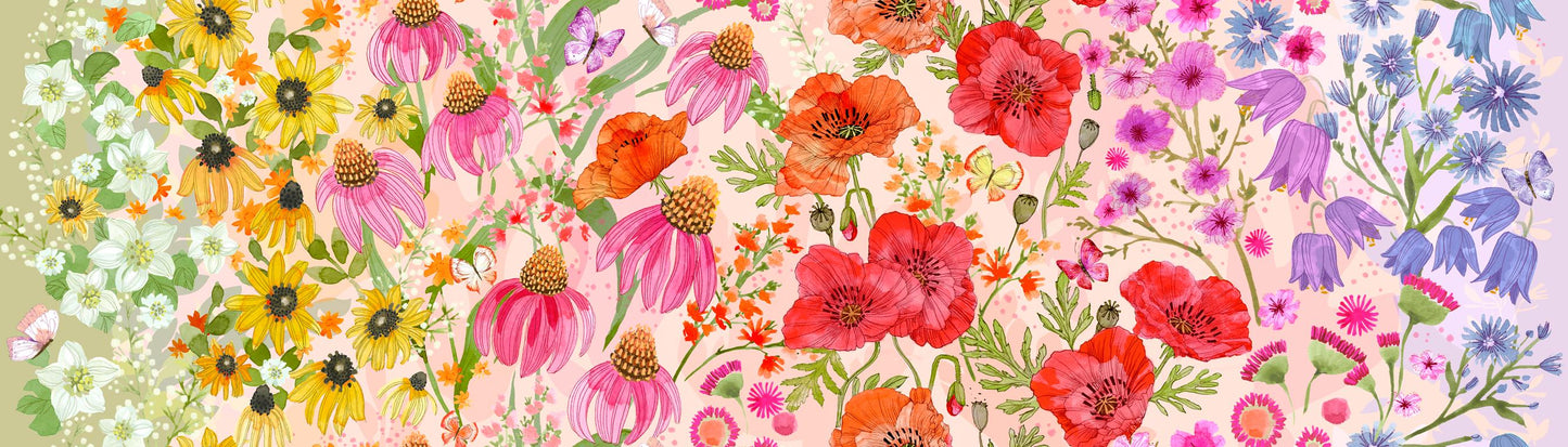 Superbloom Wildflowers Ombre Pastel Fabric - Robin Pickens for Moda #48780-11, Large Scale Floral Gradient Fabric By the Yard