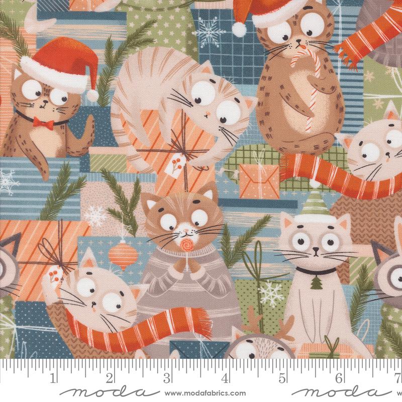 Purrfect Christmas Charm Pack - Moda 39040PP, 42 5" Fabric Squares, Cat Themed Christmas Fabric Charm Pack, Cat Themed Christmas Fabric