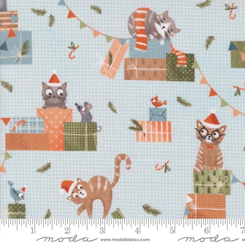 Purrfect Christmas Layer Cake - Moda 39040LC, Cat Themed Christmas Fabric Charm Pack, Cat Themed Christmas Fabric