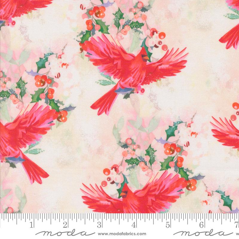 Love and Cheer Christmas Layer Cake - Moda 21830LC, Christmas Poinsettia and Cardinal Layer Cake, Christmas Fabric Precuts