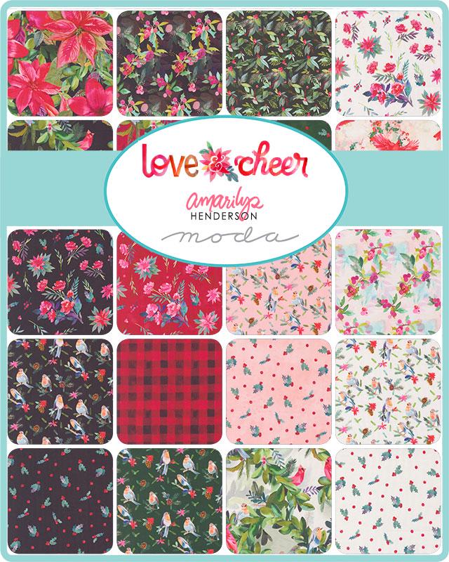 Love and Cheer Christmas Layer Cake - Moda 21830LC, Christmas Poinsettia and Cardinal Layer Cake, Christmas Fabric Precuts