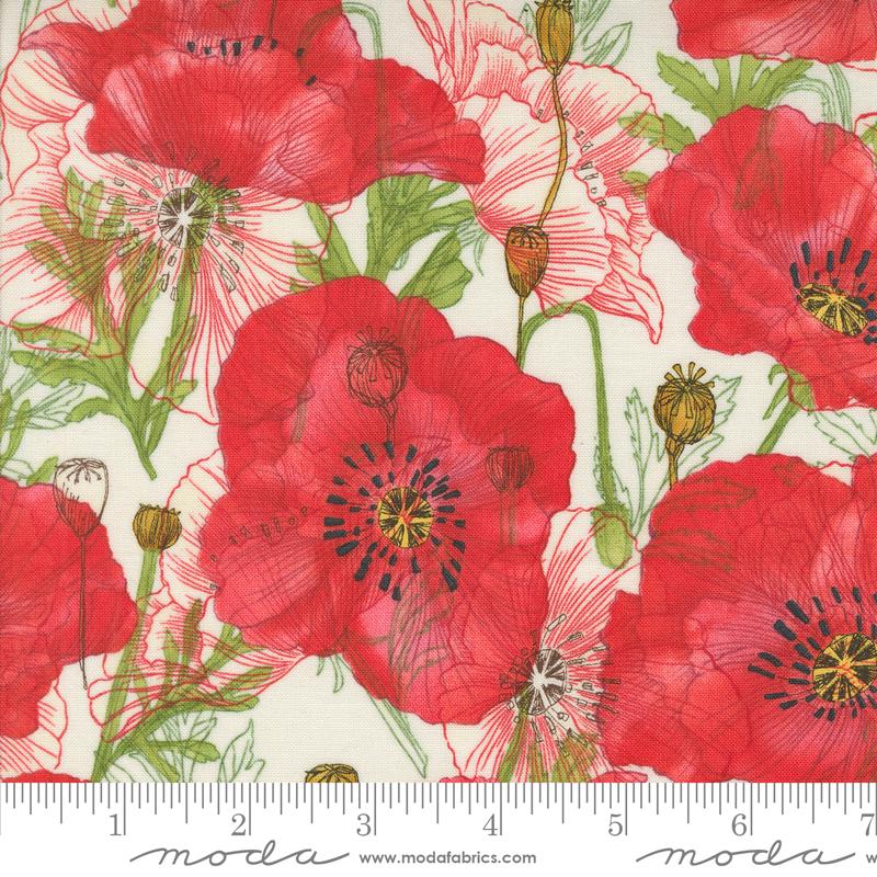 Superbloom Poppy Large Scale Floral Cream Fabric - Robin Pickens for Moda #48781-11, Large Scale Poppies Floral Fabric By the Yard