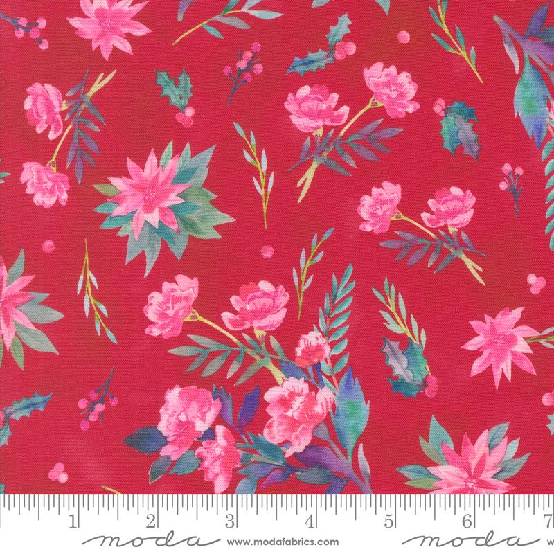 Love and Cheer Christmas Layer Cake - Moda 21830LC, Christmas Poinsettia and Cardinal Layer Cake, Christmas Fabric Precuts