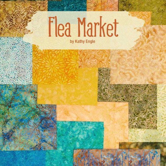 Island Batik Flea Market Stack/Layer Cake - 42 - 10" Fabric Squares, Teal Gold Green Batik Layer Cake