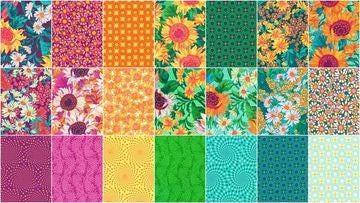 Sunflower Sonata Charm Squares- Robert Kaufman Fabrics CHS-1330-42, Sunflower Floral Fabric Charm Pack