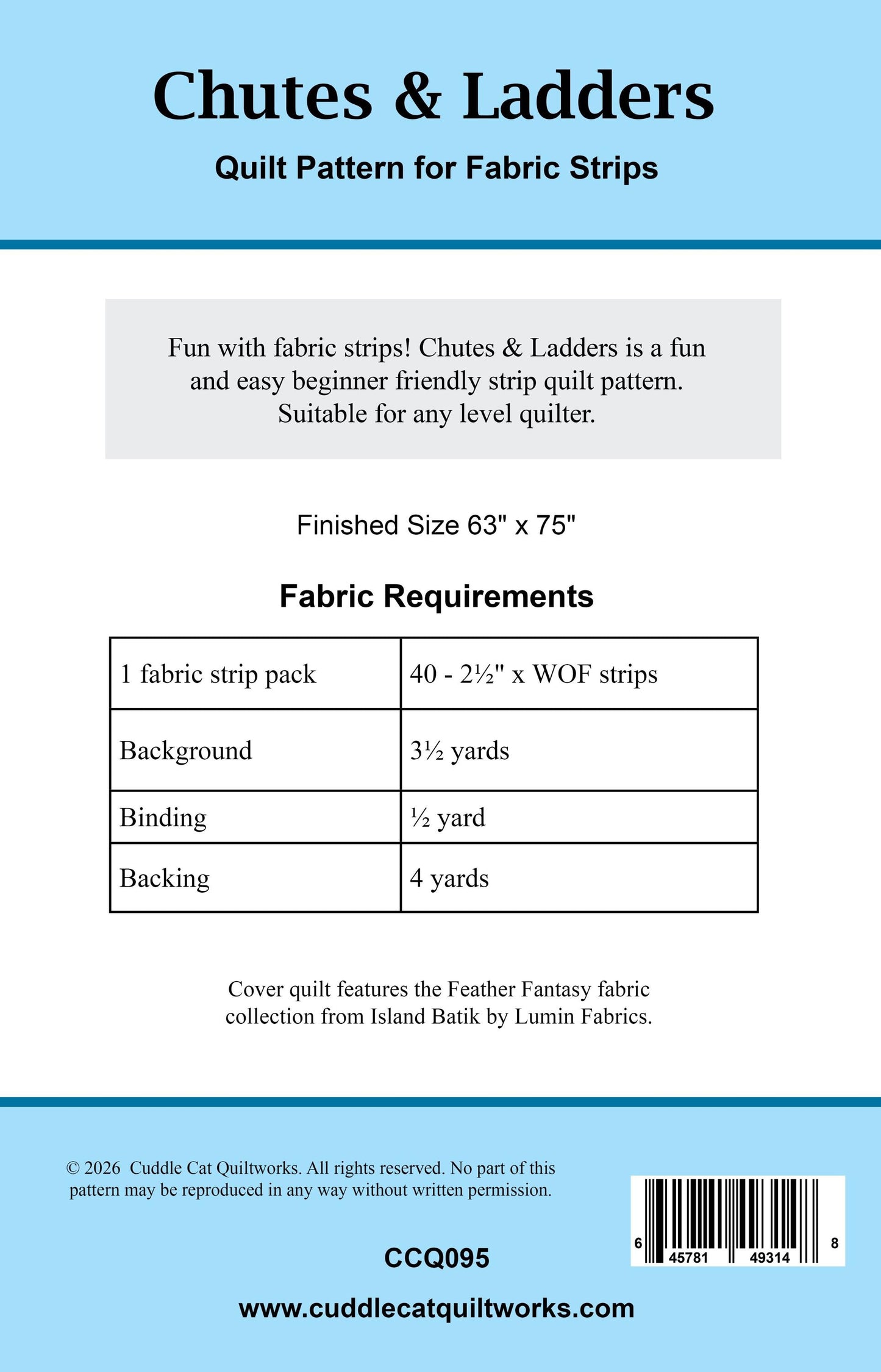 Chutes & Ladders Strip Quilt Pattern PDF Version, Cuddle Cat Quiltworks CCQ095, Strip Pack Quilt Pattern, Easy Jelly Roll Quilt Pattern