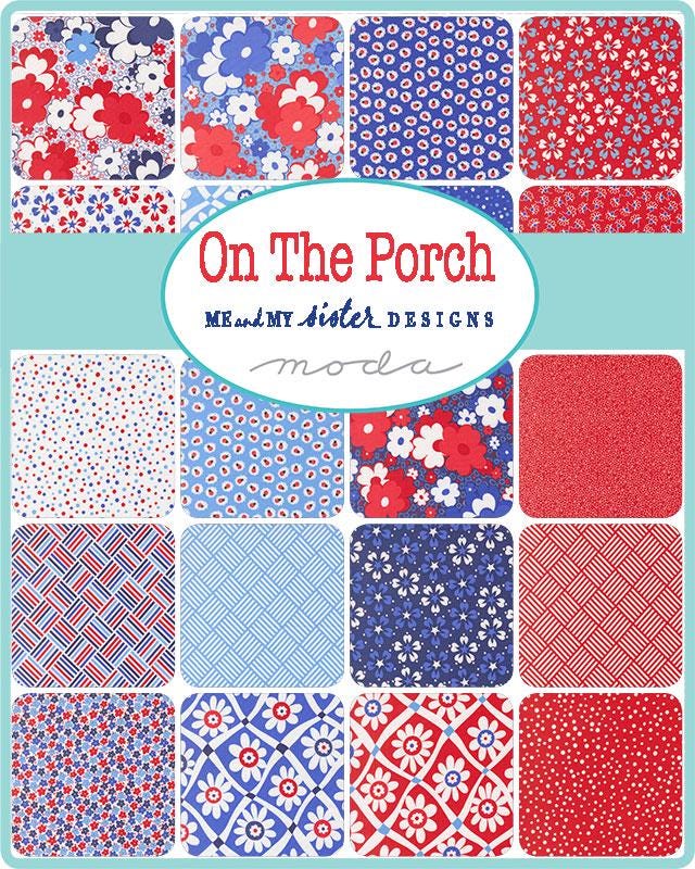 On the Porch Charm Pack - Moda 22510PP - 42 5" Squares, Patriotic Floral Charm Pack, Red White Blue Floral Charm Pack, Patriotic Precuts