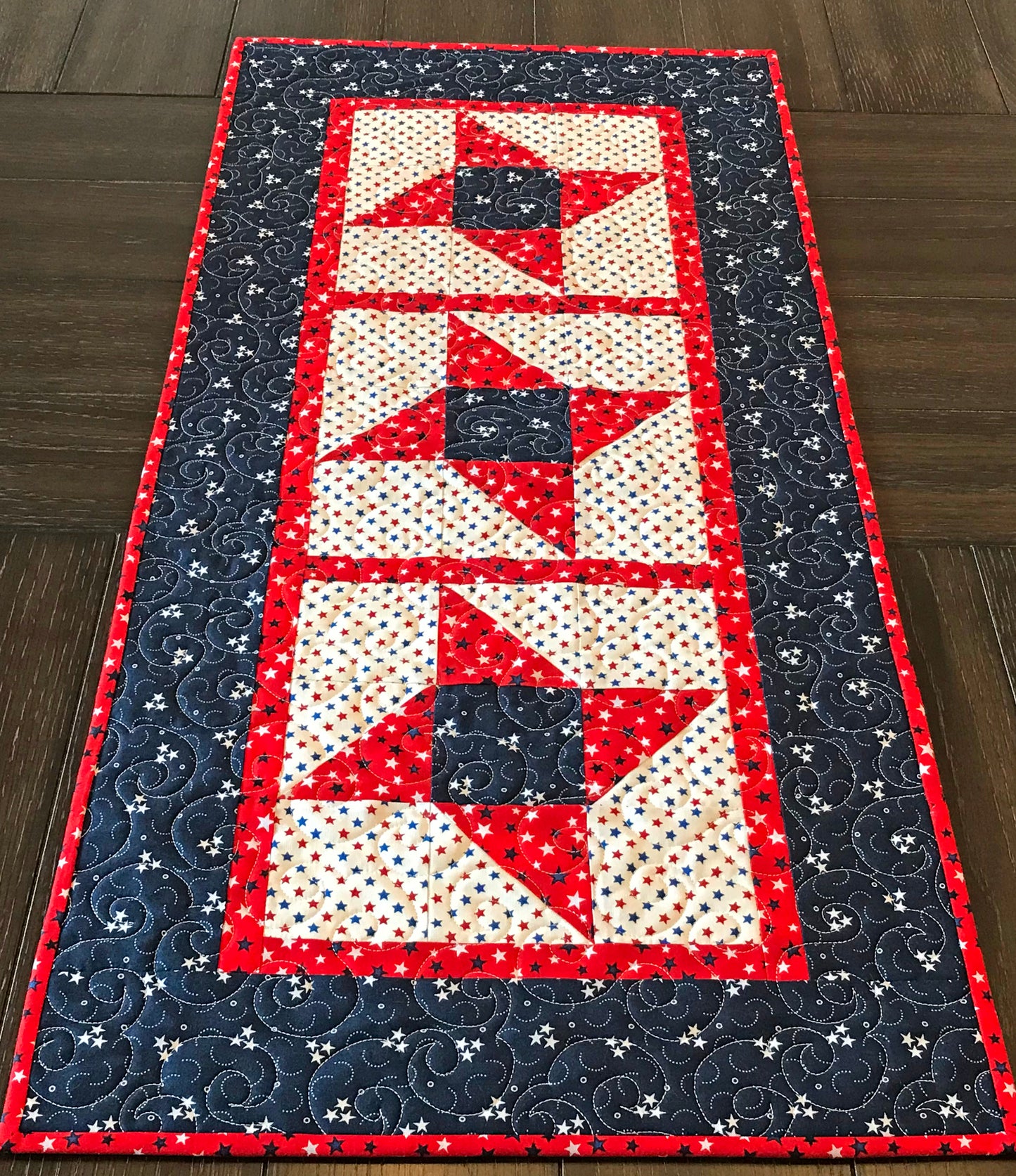 Patriotic Friendship Star Table Runner Pattern - Digital Pattern - Handmade Quilts, Digital Patterns, and Home Décor items online - Cuddle Cat Quiltworks