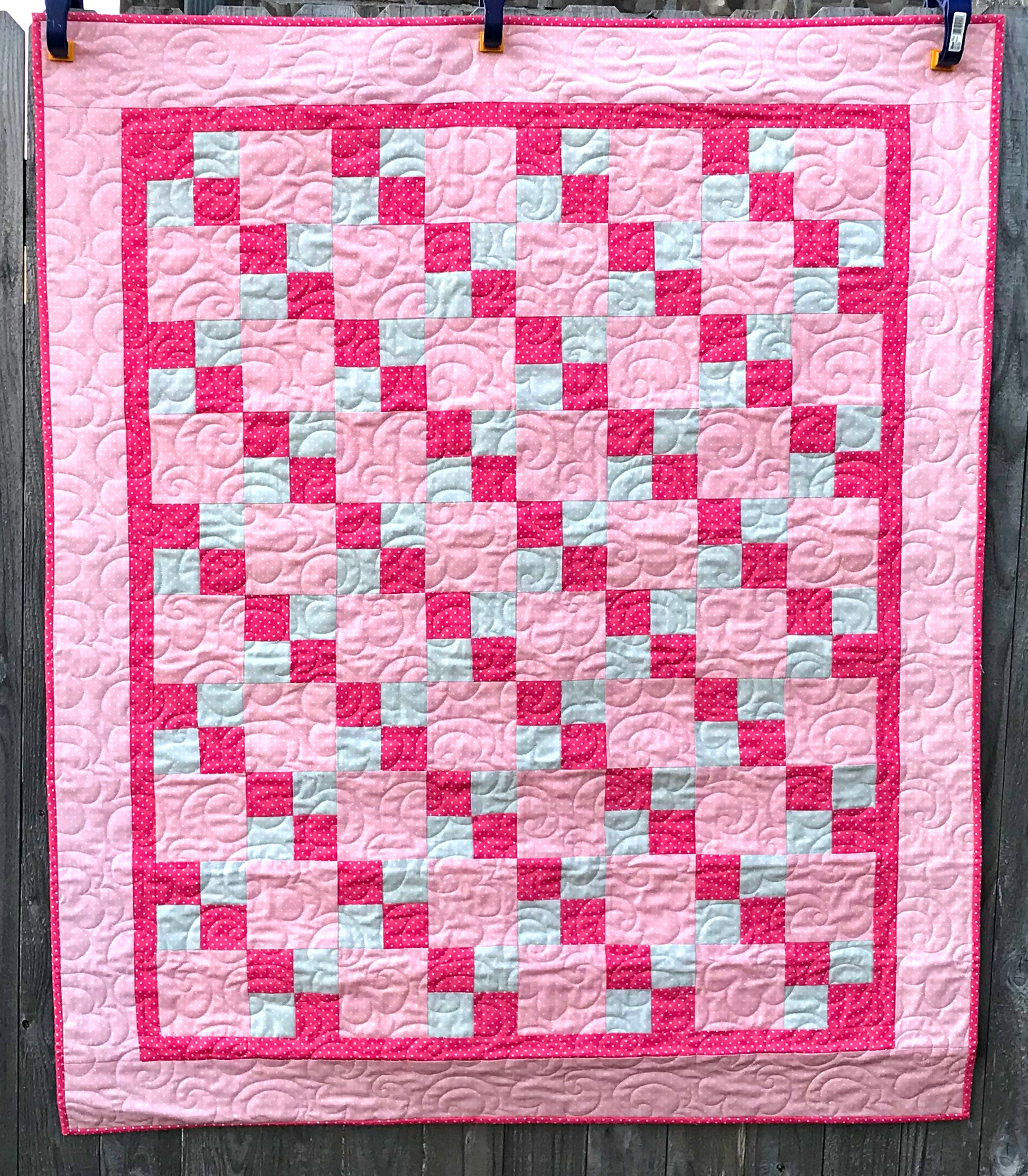 Pink and Gray Double Four Patch Baby or Toddler Quilt - Handmade Quilts, Digital Patterns, and Home Décor items online - Cuddle Cat Quiltworks