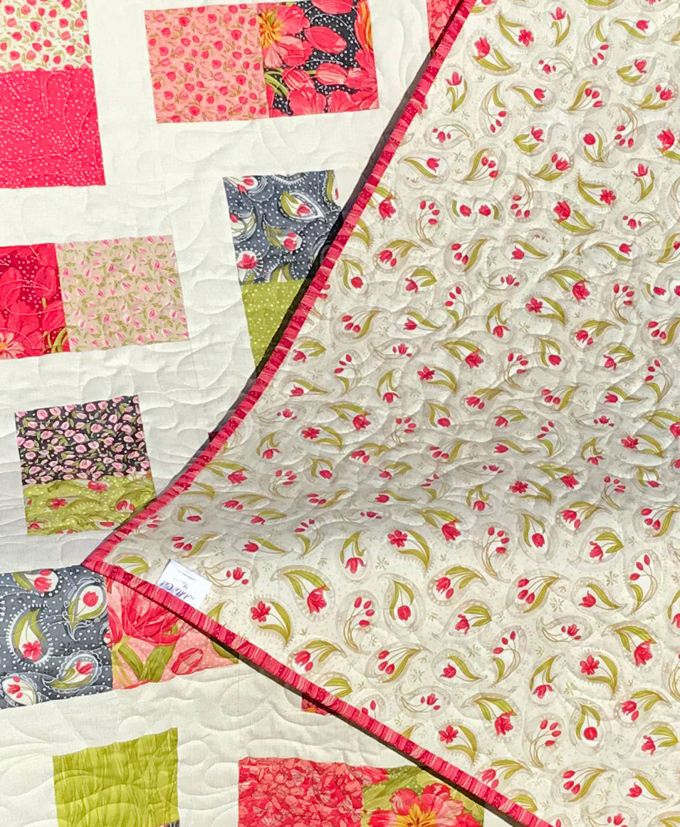 Pink Green and White Floral Patchwork Quilt - Handmade Quilts, Digital Patterns, and Home Décor items online - Cuddle Cat Quiltworks