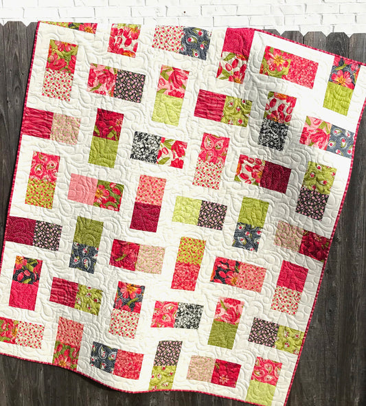 Pink Green and White Floral Patchwork Quilt - Handmade Quilts, Digital Patterns, and Home Décor items online - Cuddle Cat Quiltworks