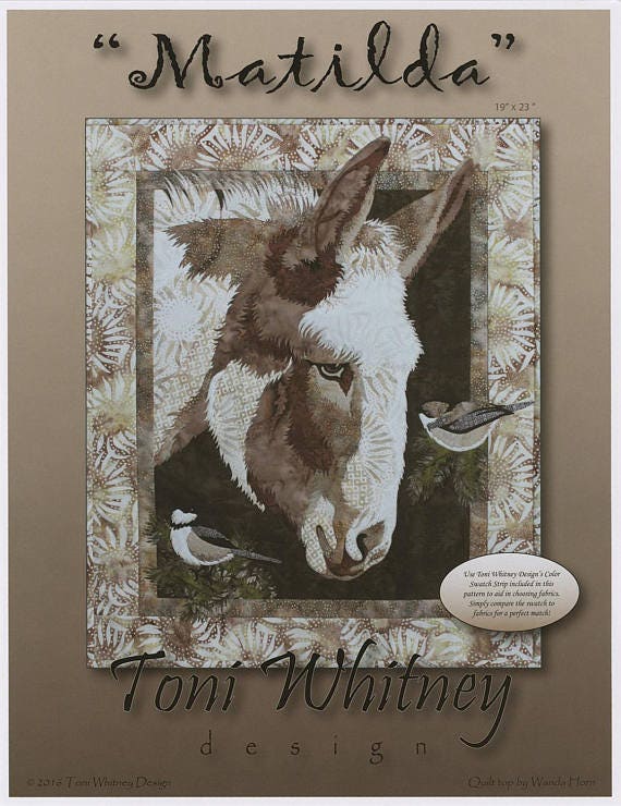 Matilda Donkey Pattern by Toni Whitney Design MAT31, Applique Quilt Pattern, Art Quilt Pattern, Raw Edge Applique Quilt Pattern