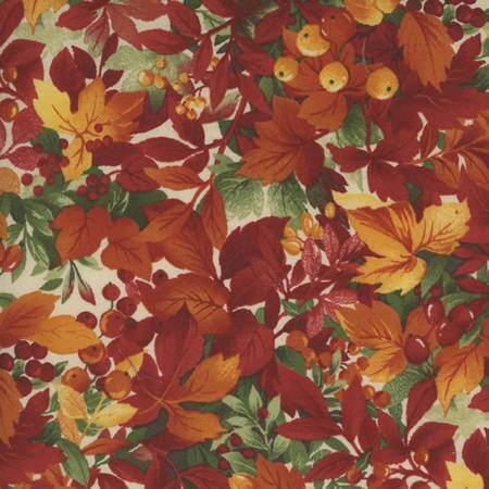 Leaves and Berries Fall Fabric - Maywood Studio 90293-RGO, Fall Leaves Fabric - Autumn Leaves Fabric - Fall Fabric - By the Yard