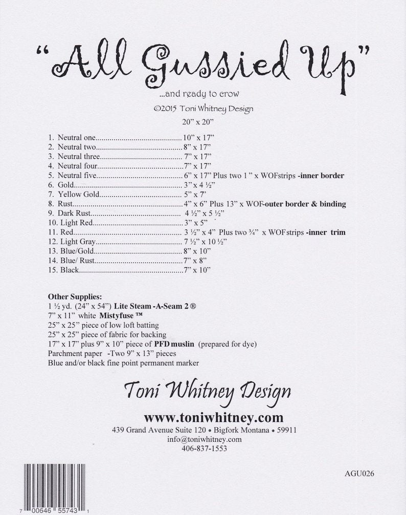 All Gussied Up Rooster Art Quilt Pattern - Toni Whitney Design AGU026, Raw Edge Fusible Applique Art Quilt Pattern