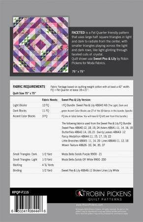 Faceted Quilt Pattern - Robin Pickens RPQP-F115, Fat Quarter Friendly Quilt Pattern - Modern Throw Quilt Pattern