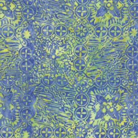 Laguna Soleil Tonga Batik - Timeless Treasures B6248-LAGUNA, Blue and Yellow Batik Fabric - Blue Floral Batik Fabric - By the Yard