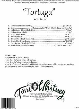 Tortuga Sea Turtle Pattern by Toni Whitney Design T037TW, Applique Quilt Pattern, Art Quilt Pattern, Raw Edge Applique Quilt Pattern