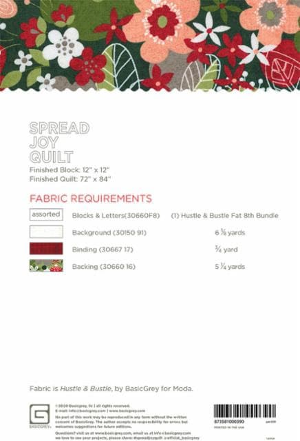 Spread Joy Quilt Pattern - BasicGrey PAT039, Christmas Trees Quilt Pattern, Christmas Sampler Quilt Pattern, Christmas Themed Pattern