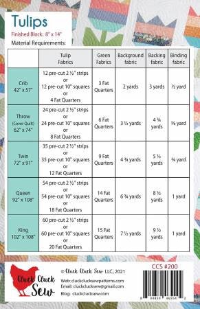 Tulips Quilt Pattern - Cluck Cluck Sew#CCS200, Jelly Roll Layer Cake and Fat Quarter Friendly Quilt Pattern in Five Sizes
