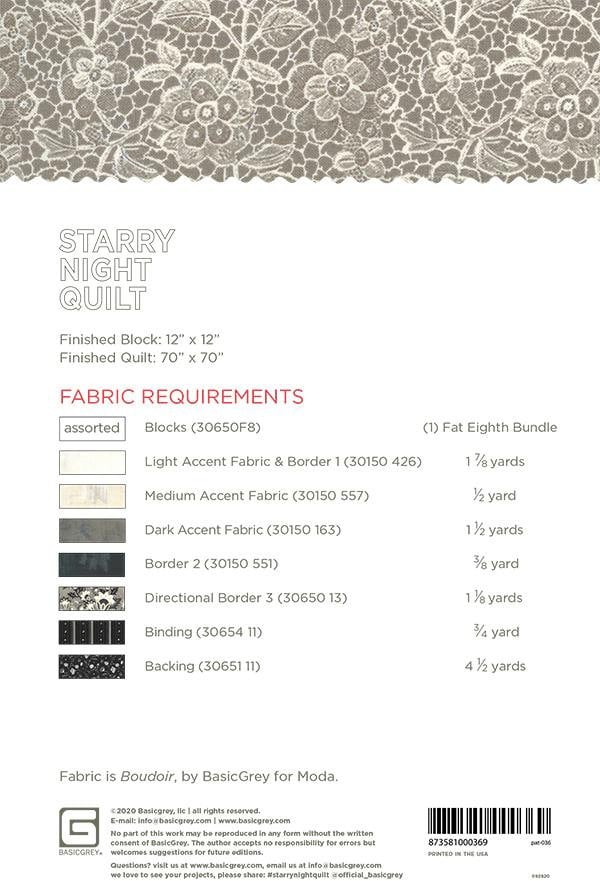 Starry Night Quilt Pattern - BasicGrey PAT036, Modern Star Quilt Pattern - Fat Eighth Friendly Quilt Pattern - Boujoir Quilt Pattern