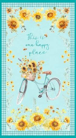 Sunflower Sweet This is Our Happy Place Fabric Panel - Wilmington Prints 17790-475, Sunflower Themed Fabric Panel