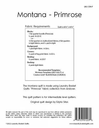 Montana Primrose Quilt Pattern - Laundry Basket Quilts LBQ-1294-P, Pieced Medallion Quilt Pattern, Fat Quarter Friendly Quilt Pattern