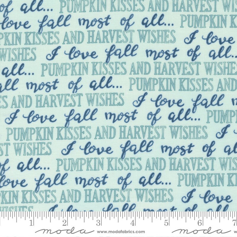 Harvest Wishes Fall Words Aqua Fabric - Moda 56062-13, Fall Words Blender Fabric, Fall Wording Fabric By the Yard