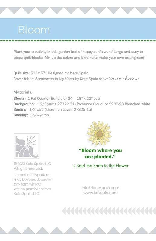 Bloom Quilt Pattern - Kate Spain KS2301, Sunflower Quilt Pattern - Fat Quarter Friendly Quilt Pattern