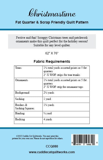 Back cover of Christmastime quilt pattern.