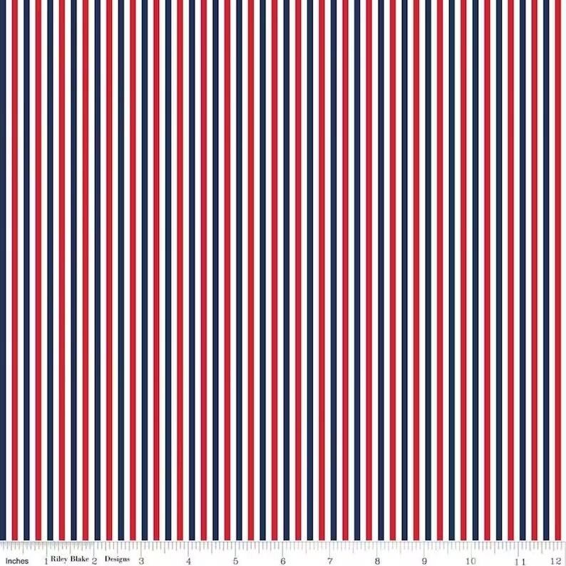 Patriotic 1/8" Stripe Fabric - Riley Blake Designs C495R-PATRIO, Red White & Blue Striped Fabric, Americana Fabric By the Yard