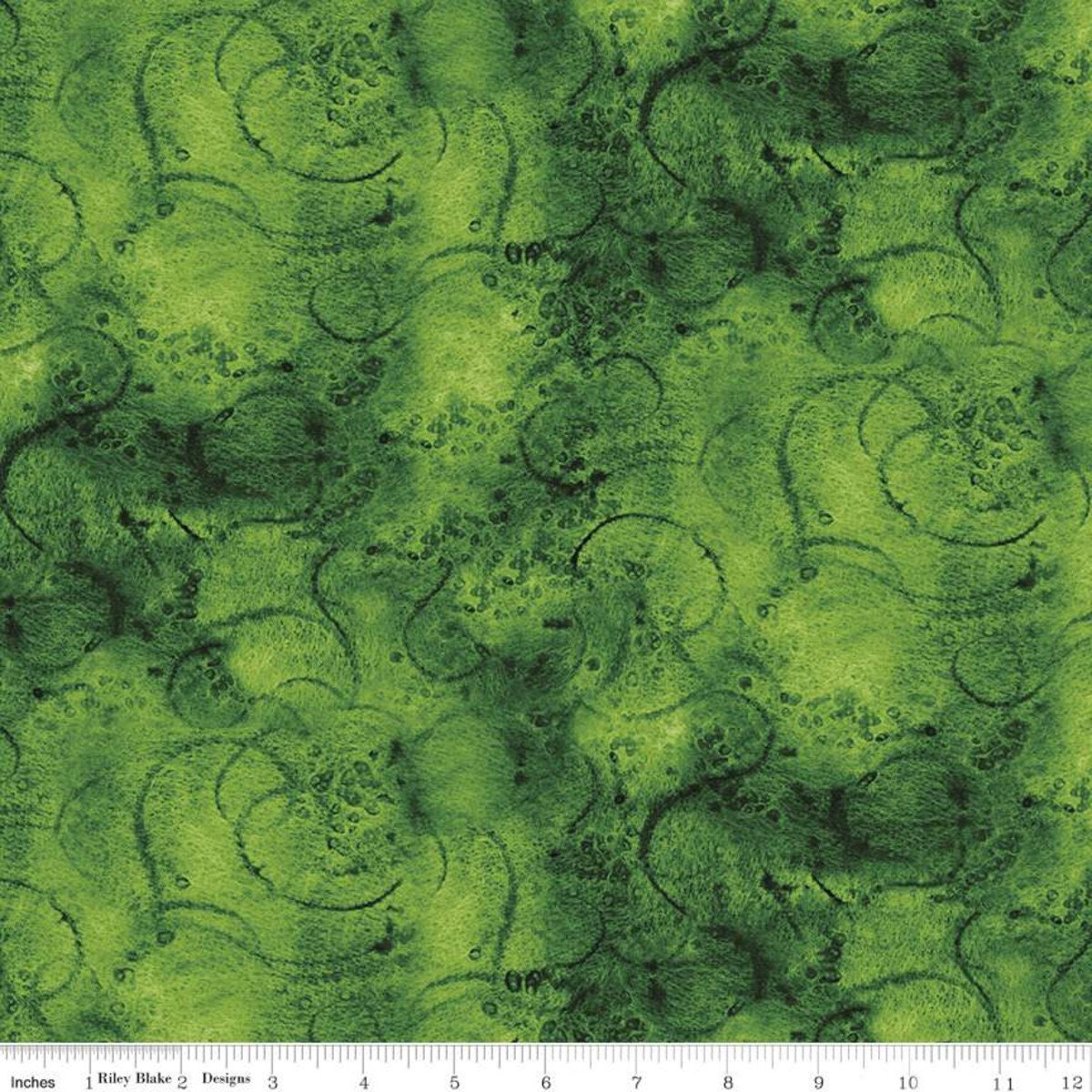 Painter's Watercolor Swirl Dark Green Fabric - Riley Blake Designs C680-DKGREEN, Dark Green Blender Fabric, Green Swirls Fabric by the Yard