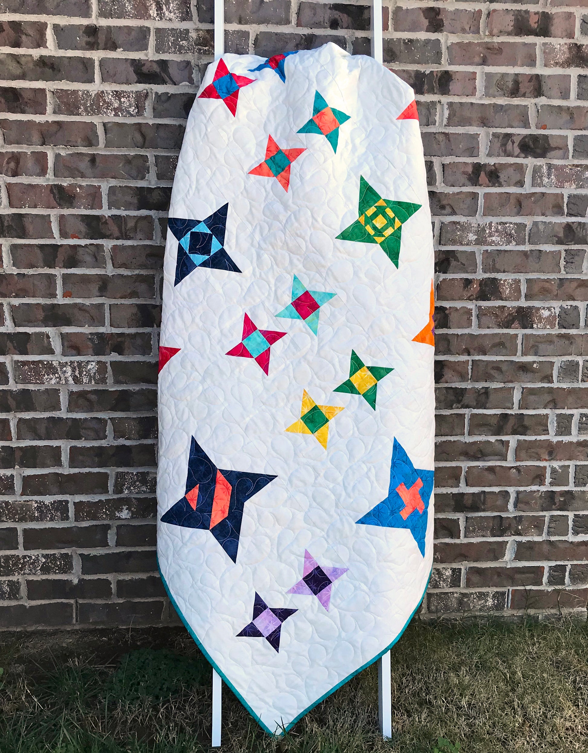 Modern Star Sampler Handmade Quilt, Star Themed Modern Throw Quilt, Quilt for Sale 59" X 71"