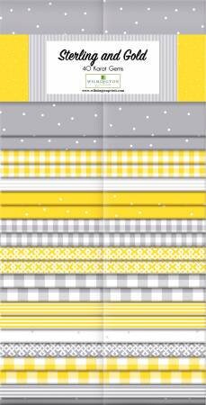Sterling and Gold 40 Karat Gems Fabric Strip Pack - Wilmington Prints Q842-117-842, Gray Yellow Fabric Strip Pack, Yellow Gray Jelly Roll