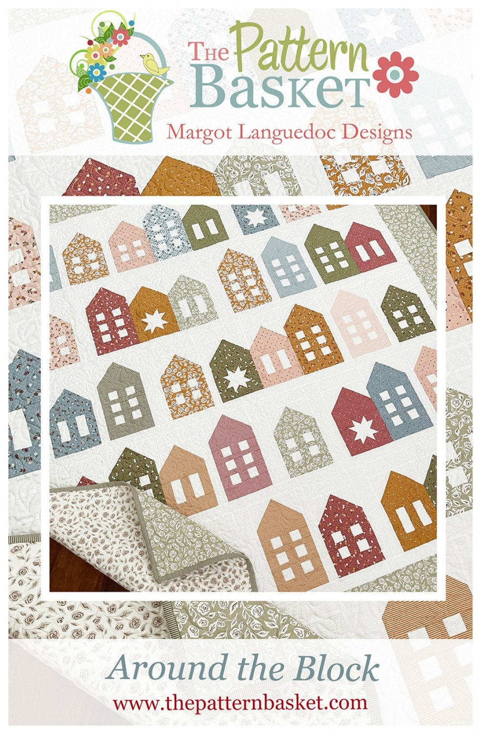 Around the Block Quilt Pattern - The Pattern Basket TPB2102, Houses Quilt Pattern, Fat Eighth and Fat Quarter Friendly House Quilt Pattern