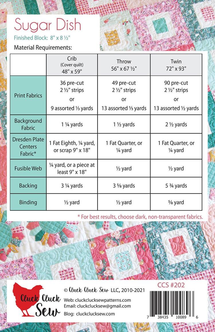 Sugar Dish Quilt Pattern in Three Size Options - Cluck Cluck Sew CCS202, Jelly Roll Friendly Quilt Pattern in Three Size Options
